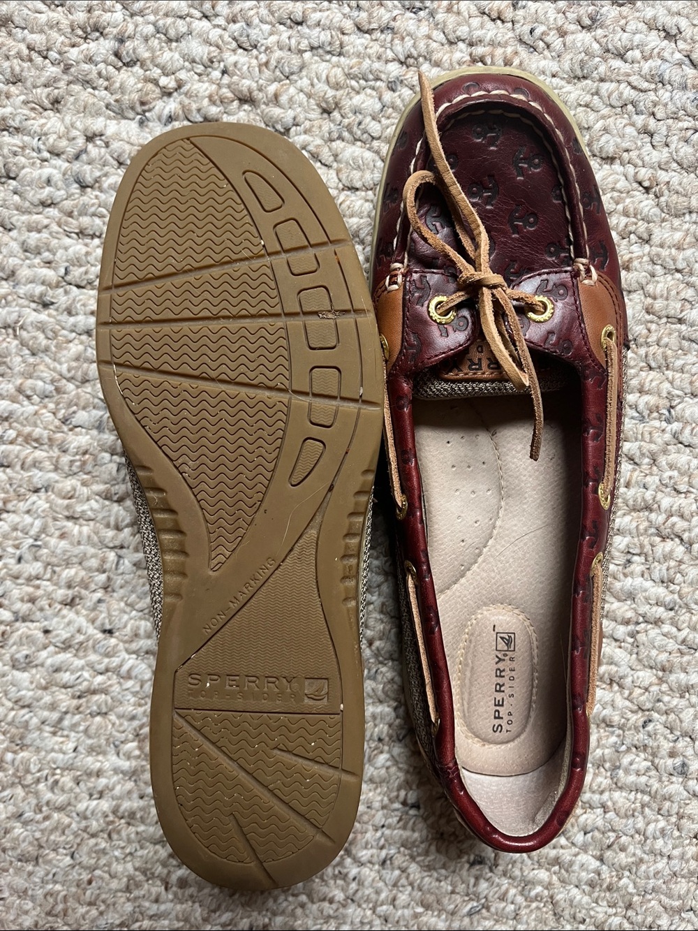 Sperry Women's Burgundy and Tan Leather Moccasins - Picture 2 of 4